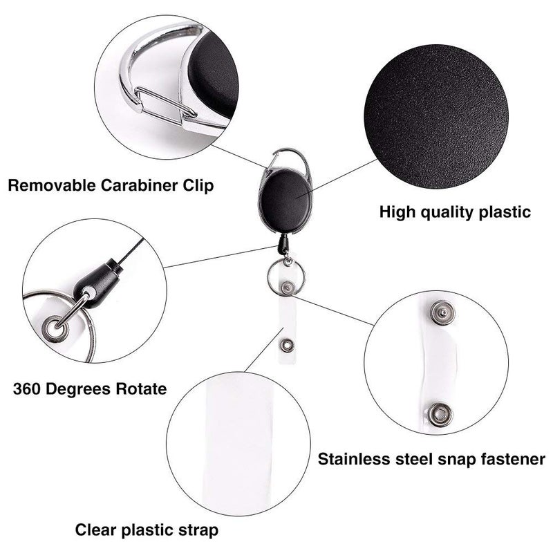JIKIOU Retractable Badge Reel with Carabiner Belt Clip and Key Ring for ID Card Key Keychain Badge Holder Black 3 Pack - Image 4